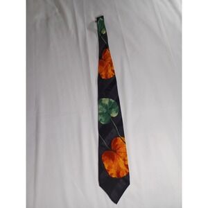 Boss Hugo 56 inch Men's Neck Tie,  Black Orange Green Leaf Print Necktie